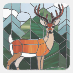 Glas in lood kunst, Glas in lood stijl herten kuns Vierkante Sticker