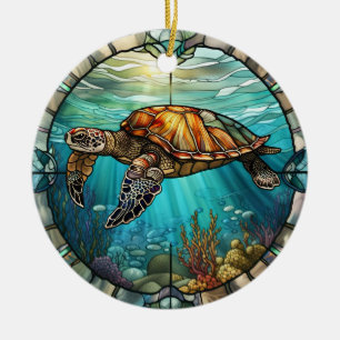 Glas in lood Kunst, Glas in lood Zee Schildpad Cer Keramisch Ornament