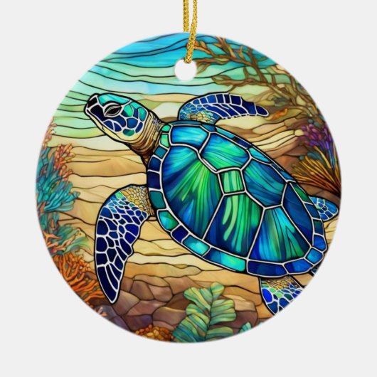 Glas in lood kunst, Glas in lood Zee schildpad Keramisch Ornament (Voorkant)