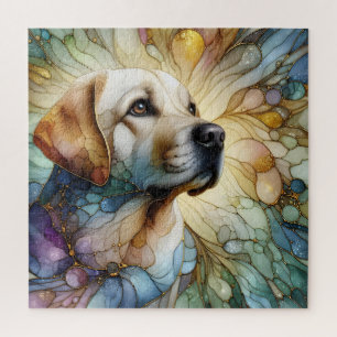 Glas in lood Labrador hond levendige abstracte kun Legpuzzel