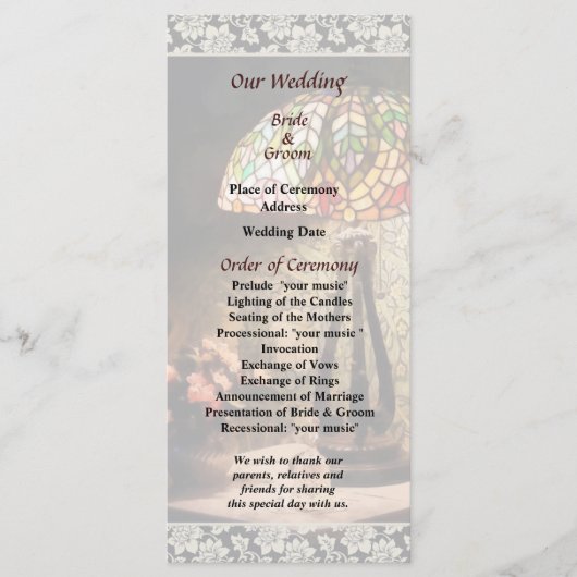 Glas in lood Lamp and Flowers Wedding Programme Programma (Voorkant)