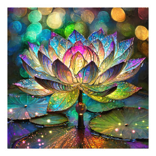Glas-in-lood Levenskleurige Lotus Bloem Foto Afdruk