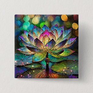 Glas-in-lood Levenskleurige Lotus Bloem Vierkante Button 5,1 Cm