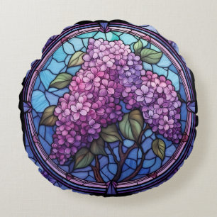 Glas in lood Lila bloesems Rond Kussen