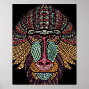 Glas in lood look baviaan dierlijke afrikaanse kun poster