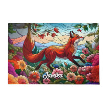 Glas in lood Look Red Fox and Flowers