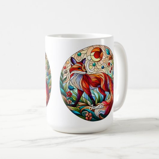 Glas in lood Look Red Fox Koffiemok (Voorkant rechts)