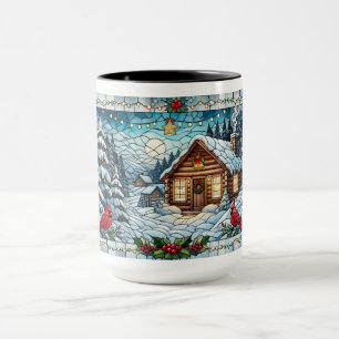 Glas in lood Look Winter Scene Kerst Mok