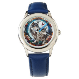 Glas in lood Look Wolf Pair Horloge