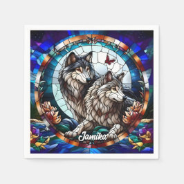 Glas in lood Look Wolf Pair Servet