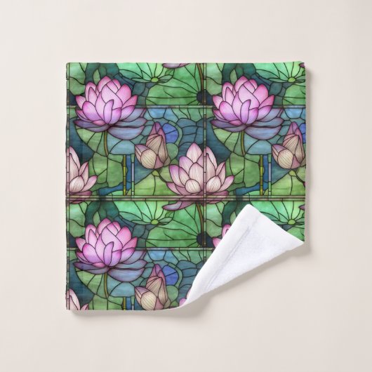 Glas in lood Lotus Badkamer Handdoek Set (Wasdoekje)