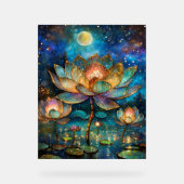 Glas in lood Lotus Bloesems in het maanlicht Acryl Bord (Voorkant)