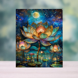 Glas in lood Lotus Bloesems in het maanlicht Acryl Bord
