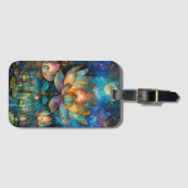 Glas in lood Lotus Bloesems in het maanlicht Bagagelabel (Voorkant (horizontaal))