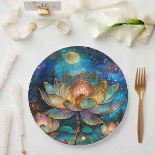 Glas in lood Lotus Bloesems in het maanlicht Papieren Bordje