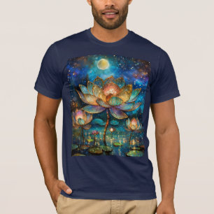 Glas in lood Lotus Bloesems in het maanlicht T-shirt