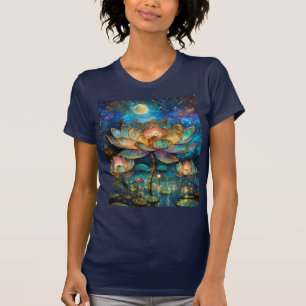 Glas in lood Lotus Bloesems in het maanlicht T-shirt