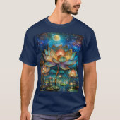 Glas in lood Lotus Bloesems in het maanlicht T-shirt (Voorkant)