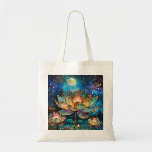 Glas in lood Lotus Bloesems in het maanlicht Tote Bag (Voorkant)