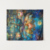 Glas in lood Lotus Bloesems in het maanlicht Wandkleed (Voorkant (horizontaal))