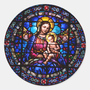 Glas in lood Maagd Maria Baby Jesus Religious Ronde Sticker
