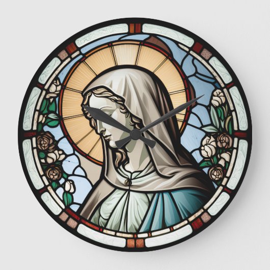Glas in lood Maagd Mary Design Clock Grote Klok (Voorkant)