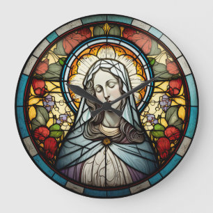 Glas in lood Maagd Mary Design Clock Grote Klok