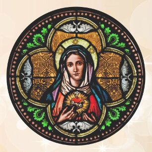 Glas in lood Maagd Mary Heart Envelope Ronde Sticker