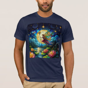 Glas-in-lood maanlicht vlucht fee t-shirt