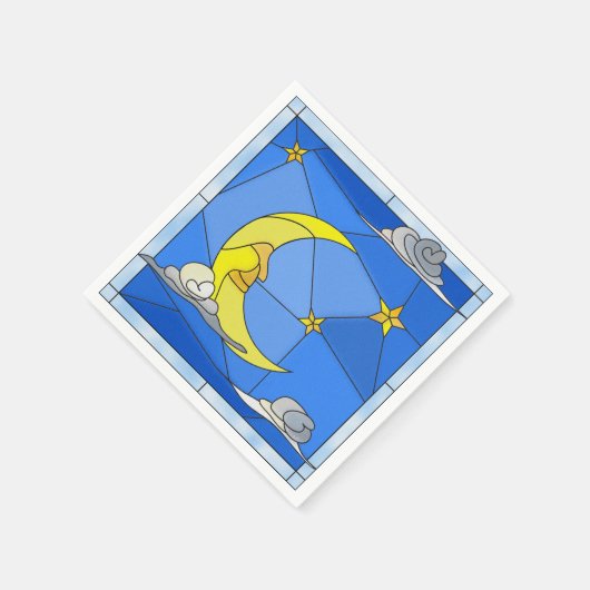 Glas in lood Moon, Stars en Clouds Paper Napkin Servet (Hoek)