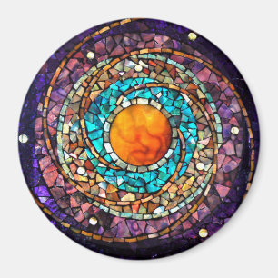 Glas in lood Mosaic Magnet "Celestial Clockwork" Magneet