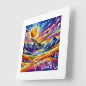 Glas in lood Mountain Clock Vierkante Klok (Hoek)