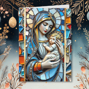Glas in lood mozaïek   Maria en Jezus Kaart