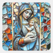 Glas in lood mozaïek | Maria en Jezus Kerstmis Vierkante Sticker (Voorkant)