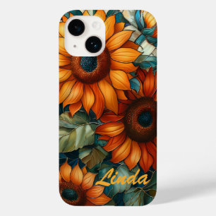 Glas in lood Mozaïek Zonnebloemen Bloemen Case-Mate iPhone 14 Hoesje