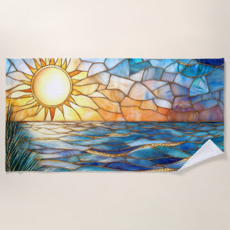Glas-in-lood Oceaan Zonsondergang Strandhanddoek Strandlaken