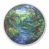 Glas in lood Oerwoud River Ronde Vinyl Decal Sticker (Voorkant)