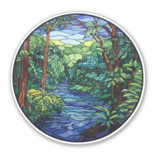 Glas in lood Oerwoud River Ronde Vinyl Decal Sticker
