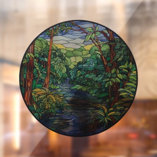 Glas in lood Oerwoud River Round Raamsticker (Vel 2)