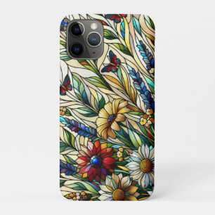 Glas in lood Ontwerp Wildflowers en Butterflies iPhone 11 Pro Hoesje