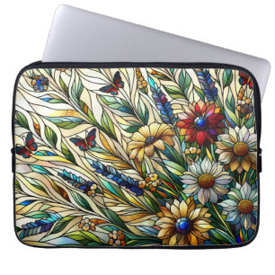 Glas in lood Ontwerp Wildflowers en Butterflies Laptop Sleeve