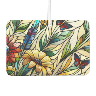 Glas in lood Ontwerp Wildflowers en Butterflies Luchtverfrisser