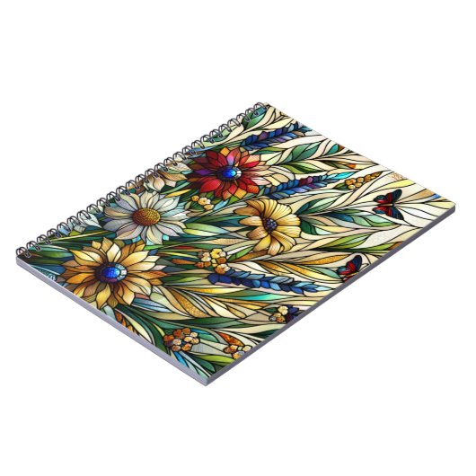 Glas in lood Ontwerp Wildflowers en Butterflies Notitieboek (Linkerzijde)