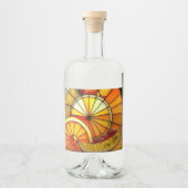Glas in lood Oranje wiggen Likeurfles Etiket (Voorkant)