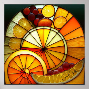 Glas in lood Oranje wiggen Poster