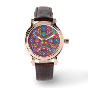 Glas in lood  Paars Kaleidoscoop Horloge