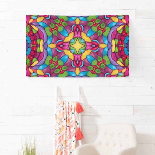 Glas in lood Paars Kaleidoscoop Spandoek (Insitu)