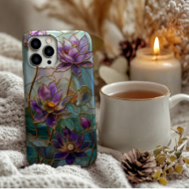 Glas in lood Paarse Lotus Flower Design iPhone 11Pro Max Hoesje