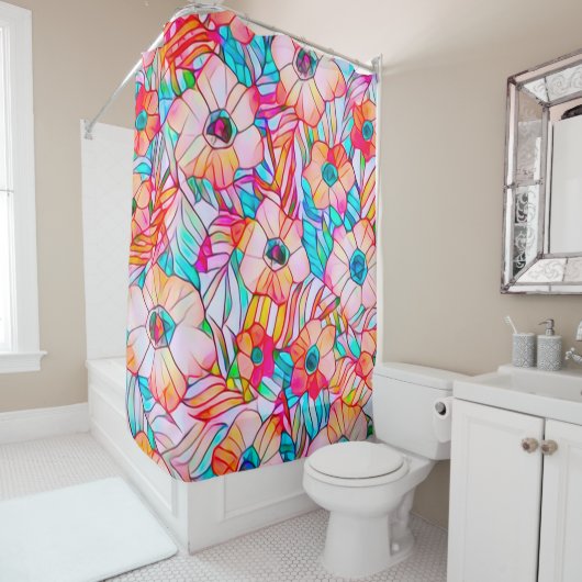 Glas in lood papaver douchegordijn (In situ)