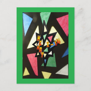 Glas in lood Pattern Xmas Star Green Briefkaart